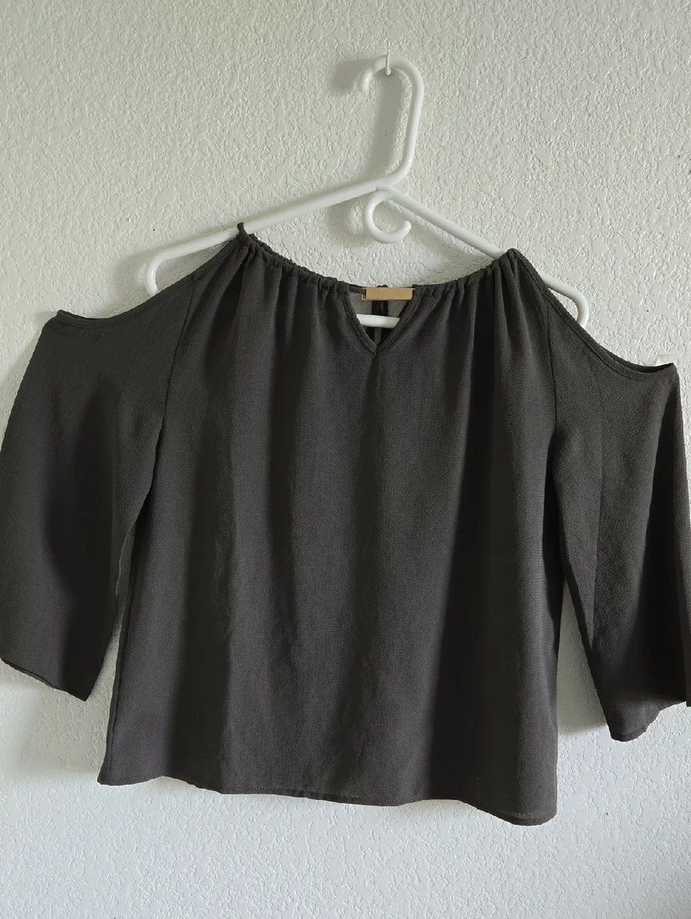 Women's Cold-Shoulder Blouse in Charcoal Gray - Lightweight Elegant Top - Picture 3 of 9